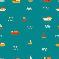 Abstract Ships and Sea in Flat Design Vector Seamless Pattern