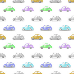 Seamless pattern. Colored retro cars staggered symmetrically on a white background