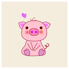 Obraz na płótnie Canvas Vector illustration symbol icon character of cute happy pink pig.