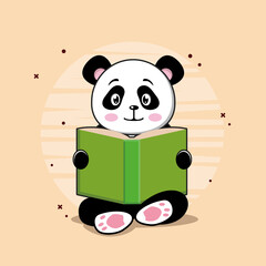 Panda Reading book, cartoon style vector illustration