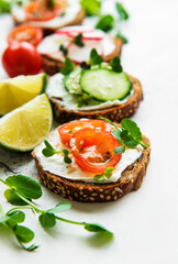 Sandwiches with healthy vegetables and micro greens