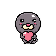 cartoon cute seal vector design hugging love
