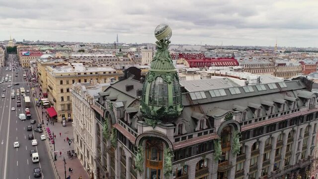 Zinger building in Saint-Petersburg aerial. High quality 4k footage