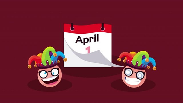 april fools day calendar and emojis using jester hats