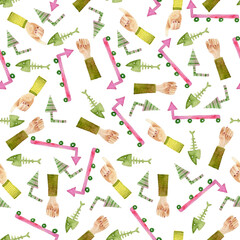 seamless watercolor pattern with arrows and hands