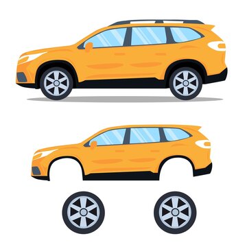 Flat Yellow Sport Car With Isolated White Background Vector.Modern Car Design