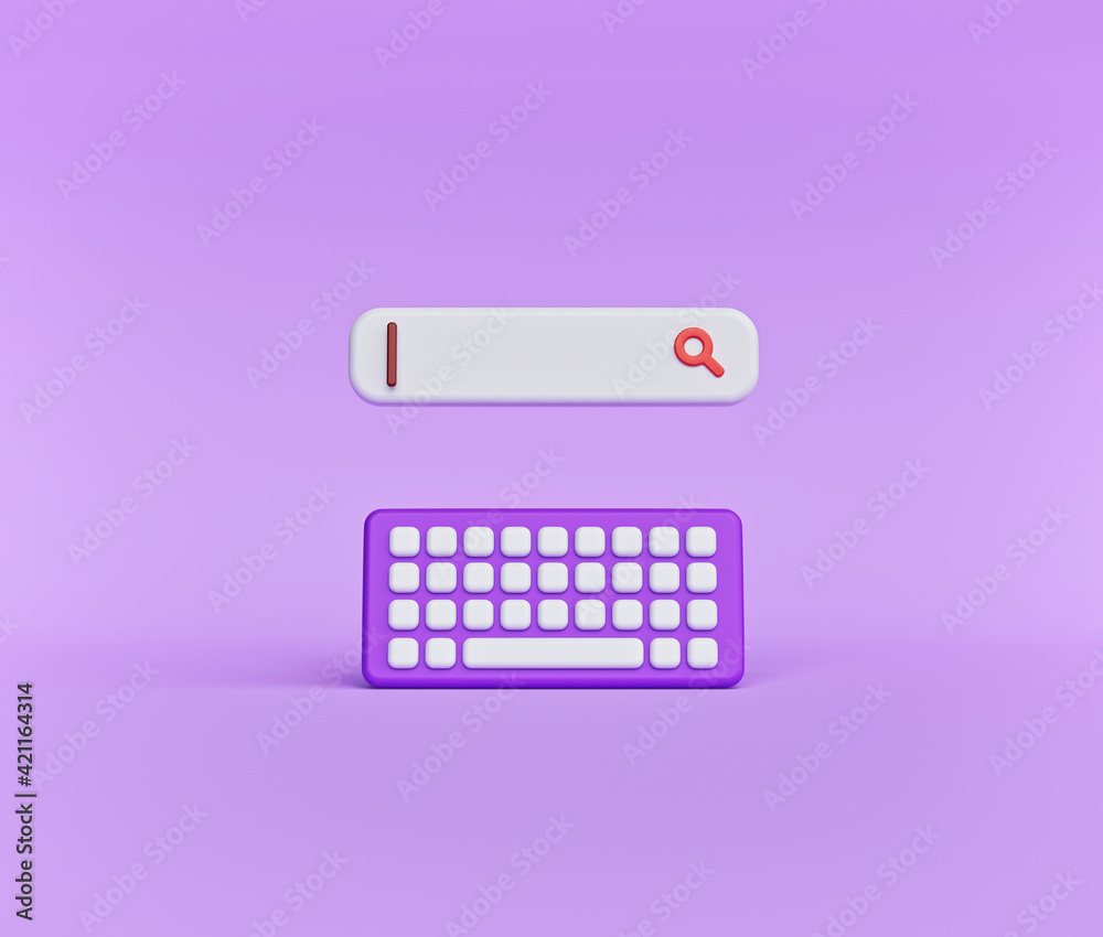 Poster cartoon style keyboard and search bar isolated. minimal Web search concept. 3d rendering