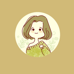 Cute young girl figure icon symbol vector illustration. Comic, character, cartoon, rough.