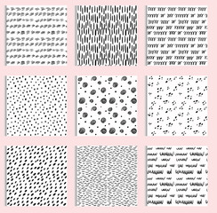 A large set of seamless black and white doodle drawings. Vector illustration. dots, lines, waves, swirls. hand drawing. pattern
