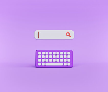 cartoon style keyboard and search bar isolated. minimal Web search concept. 3d rendering