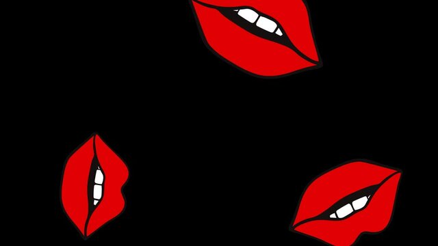 pop art comic. red lips  on the black background.  Seamless animation