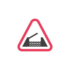 Opening bridge ahead warning sign flat icon