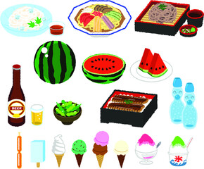 夏が旬な食べ物のイラスト
