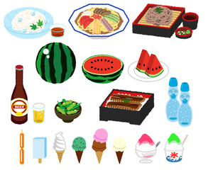 夏が旬な食べ物のイラスト