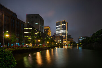 View on the Tokyo towers at a rainy night, Japan.