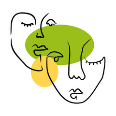 Abstract two face line art vector ilustration. Suitable for T-shirt, background, wall or other youe needs.