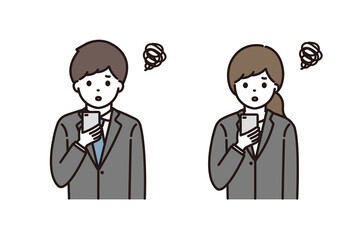 ビジネスマン ビジネスウーマン スマートフォン 操作