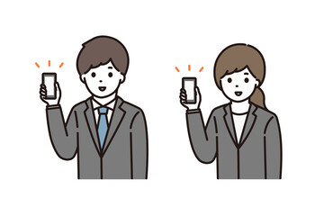 ビジネスマン ビジネスウーマン スマートフォン 笑顔