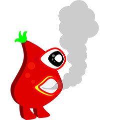 A hot pepper like monster belches out a plume of smoke after a spicy meal. Illustration can be used to describe a spicy taste. 