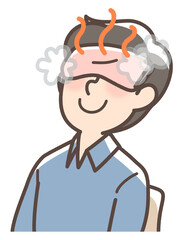 ホットタオルで目を温める男性