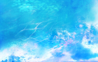 空が映り込んだ海辺の風景イラスト