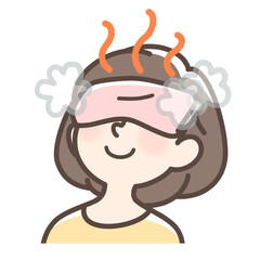 ホットタオルで目を温める女性