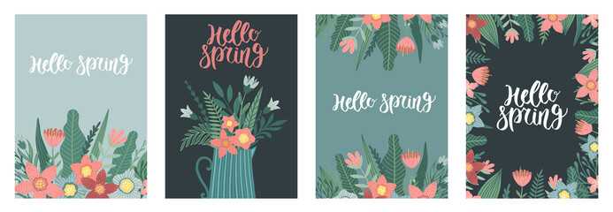 Mothers Day Set of vector posters with flowers. Drawings for a card, poster or postcard