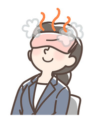 ホットタオルで目を温める女性