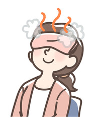 ホットタオルで目を温める女性