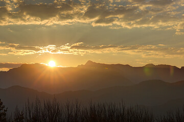 Sun rises in Alishan National Forest Recreation Area, situated in Alishan Township, Chiayi , TAIWAN