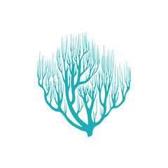 Leather coral grown at sea bottom isolated icon. Vector blue mushroom coral, seaweed aquatic underwater organism. Aquarium and sea bottom decoration, tropical seabed plant, marine life object