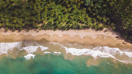 cenital drone shoot of the virgin beach - obrazy, fototapety, plakaty