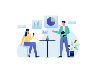 Modern flat design illustration of Fintech Activity, Discussion about fintech entrepreneurs. This Illustration perfect for website and mobile website.