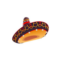 Mexican sombrero hat, isolated cartoon vector icon. Spanish headwear for Mexico cinco de mayo traditional festival. Holiday costume cap for celebration with red chili pepper ornament and tall crown