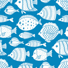 Cute fish vector set. Decorative illustration. Coloring.