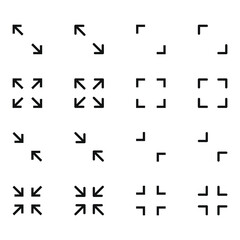 Full screen and exit full screen icon set . Vector illustration