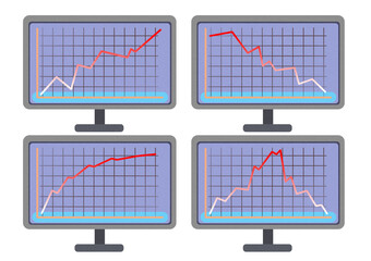 Monitor with different graphs on white background