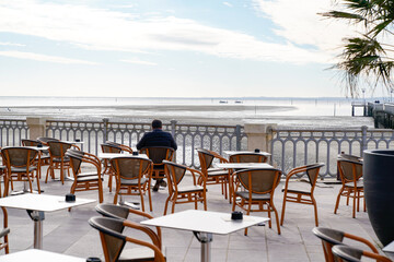 restaurant bar terrace on the waterfront square and pier of Andernos-les-Bains in gironde France