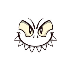 Monster face cartoon vector icon, creepy creature emotion with predatory smile, squinted angry eyes and toothy mouth. Halloween ghost, alien or spooky emoji isolated on white background
