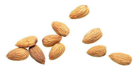 Close up of almond nuts isolated on white