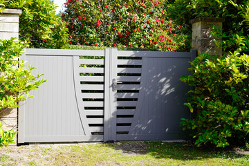 entrance portal modern steel grey gate aluminum home door access of suburbs house