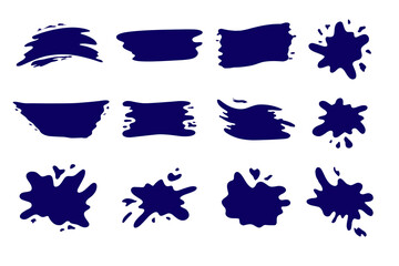 Hand drawn blob elements ink paint splash stain spot splatter different shapes. Isolated cut out vector illustration for sticker label banner design