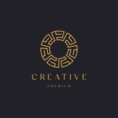 Luxurious circle ornament with line style greek concept logo icon design template vector