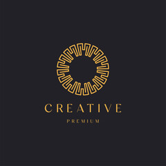 Abstract luxury circle ornament line style with letter M concept, logo icon design template vector illustration 