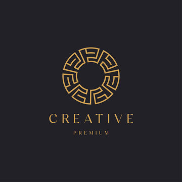 Luxurious circle ornament with line style greek concept logo icon design template vector