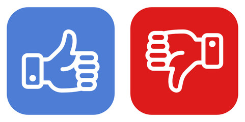 Vector Facebook Like, Dislike, Thumb Up, Thumb Down Sign Flat Icon Set Illustration.