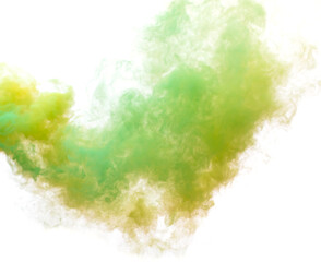 Green and yellow smoke isolated on a white