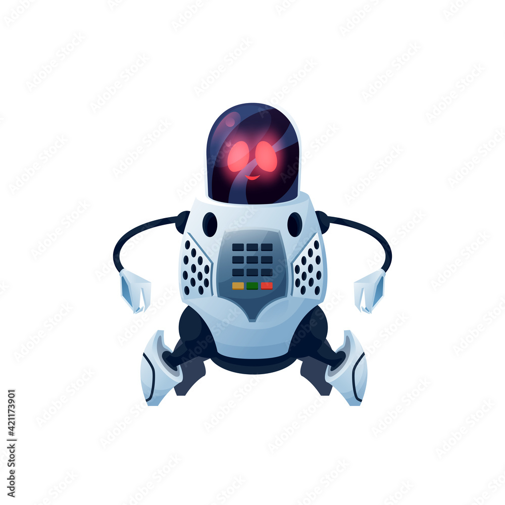 Fototapete modern robot with flexible arms, cyborg android cartoon icon. vector cyber space mechanical plastic 