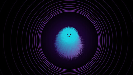Cartoon virus character in circles on black vector background illustration.