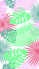 Colorful of tropical pattern leaves on white background, flat line vector and illustration.